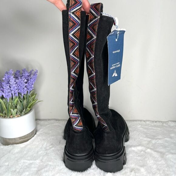 FARM Rio Boots Women’s 7.5 Black Tall Suede Lug Sole Boots with Embroidery NWT - Picture 7 of 10